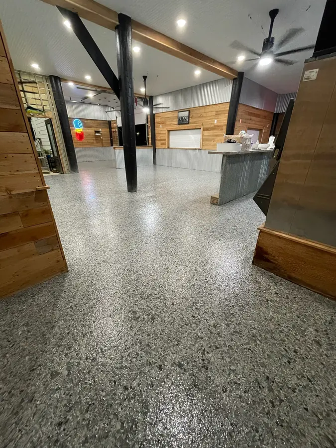 Flake floor seen from the camp entry, looking toward the bar