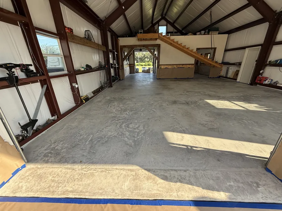 Sealed concrete floor in a metal workshop